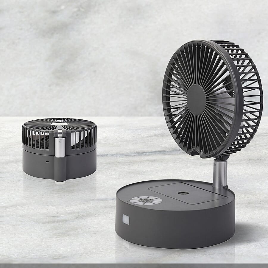 Portable and Lightweight Foldable Fan with Four Wind Speeds, LED Light And Mist Sprayer (Includes Remote Control And USB Cable) - Grey