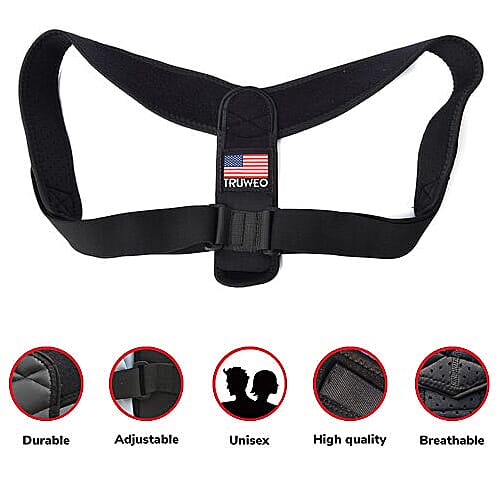 Posture Corrector with Adjustable Strap (Size 51x23 Cm) - Black