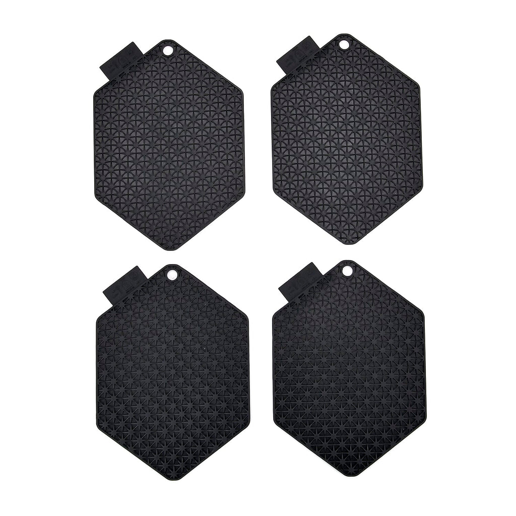 Set of 4 Heat-Resistant Silicone Pot Holders - Black