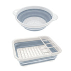 Set of 2 Collapsible Dish Rack and Collapsible Colander - Grey and White
