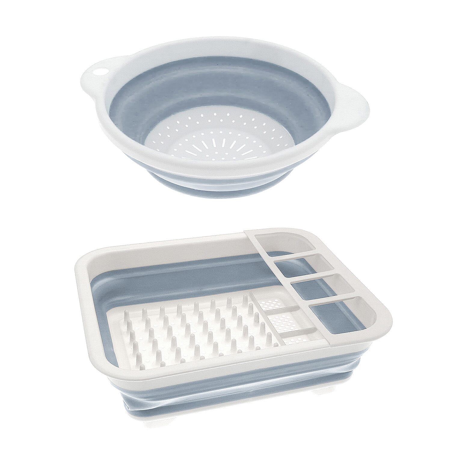 Set of 2 Collapsible Dish Rack and Collapsible Colander - Grey and White