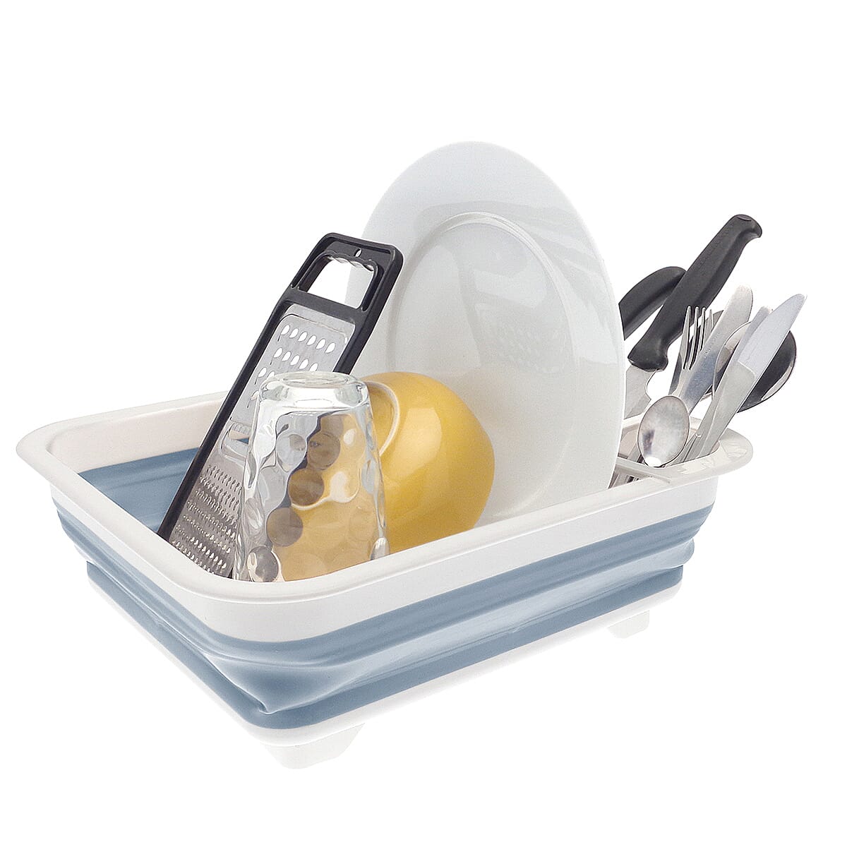 Set of 2 Collapsible Dish Rack and Collapsible Colander - Grey and White