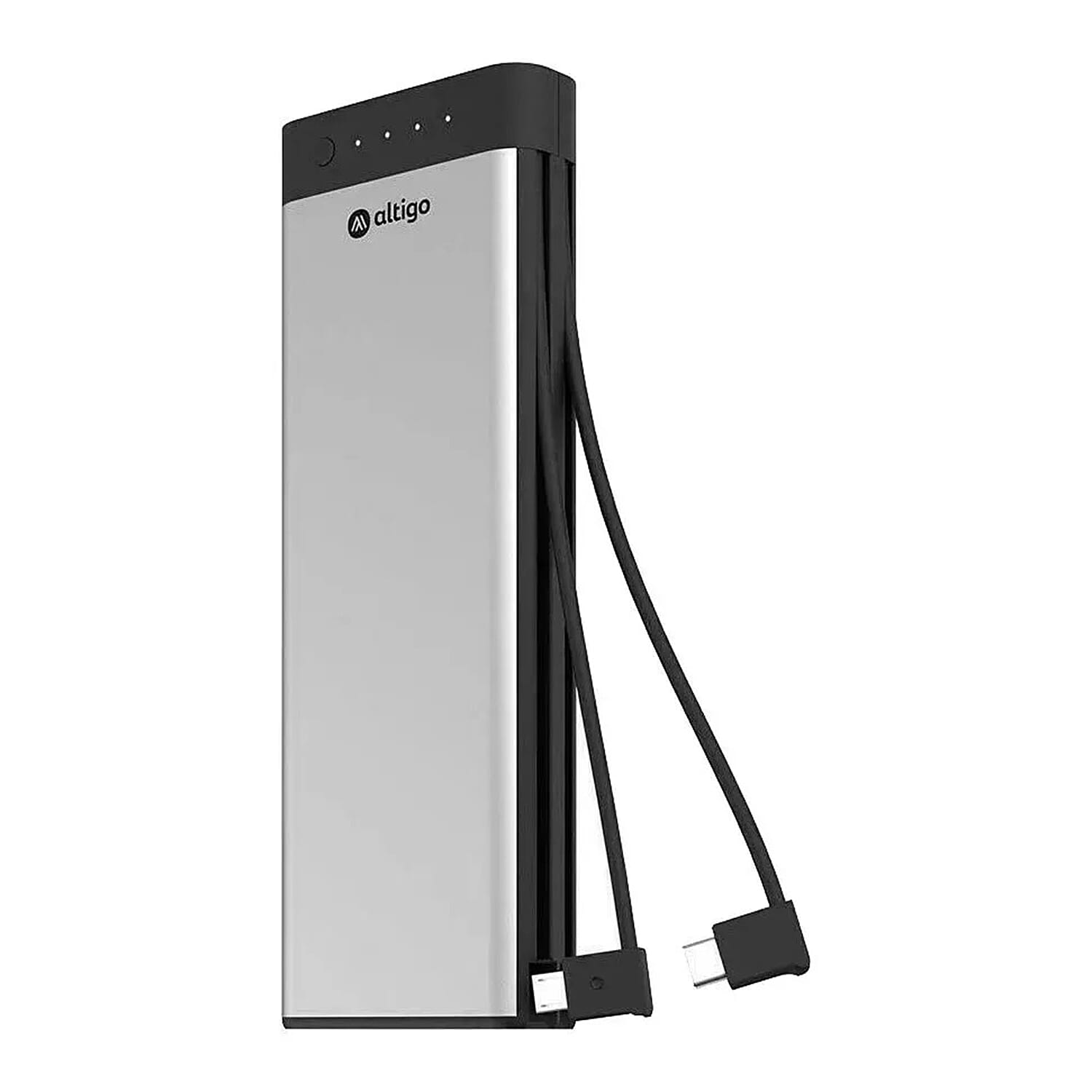 20000 mAh Powerbank with Built-in MircoUSB - USB-C Cables - Silver