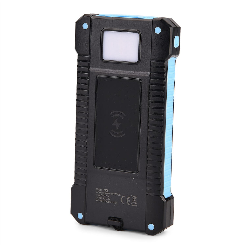 3 in 1 - 10000mAh Solar Power Bank with 5W Wireless Charging and LED Light - Black