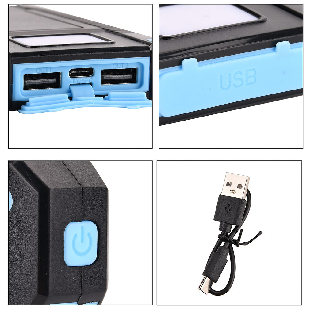 3 in 1 - 10000mAh Solar Power Bank with 5W Wireless Charging and LED Light - Black