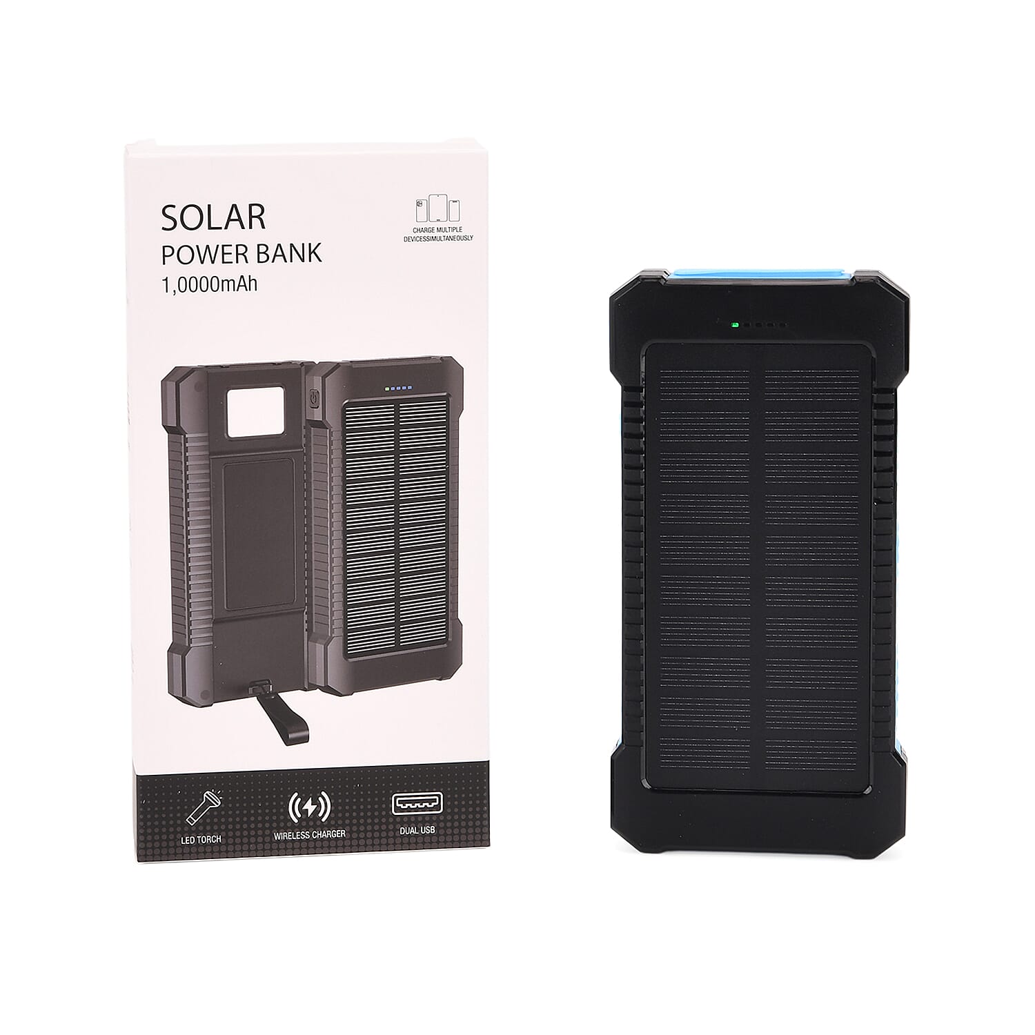 Solar Power Charged Power Bank 10000mAh with 2.1A Output - Blue