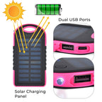 Energy Efficient Solar Charger 5000 mAH Power Bank with charging Cable included- Pink & Black
