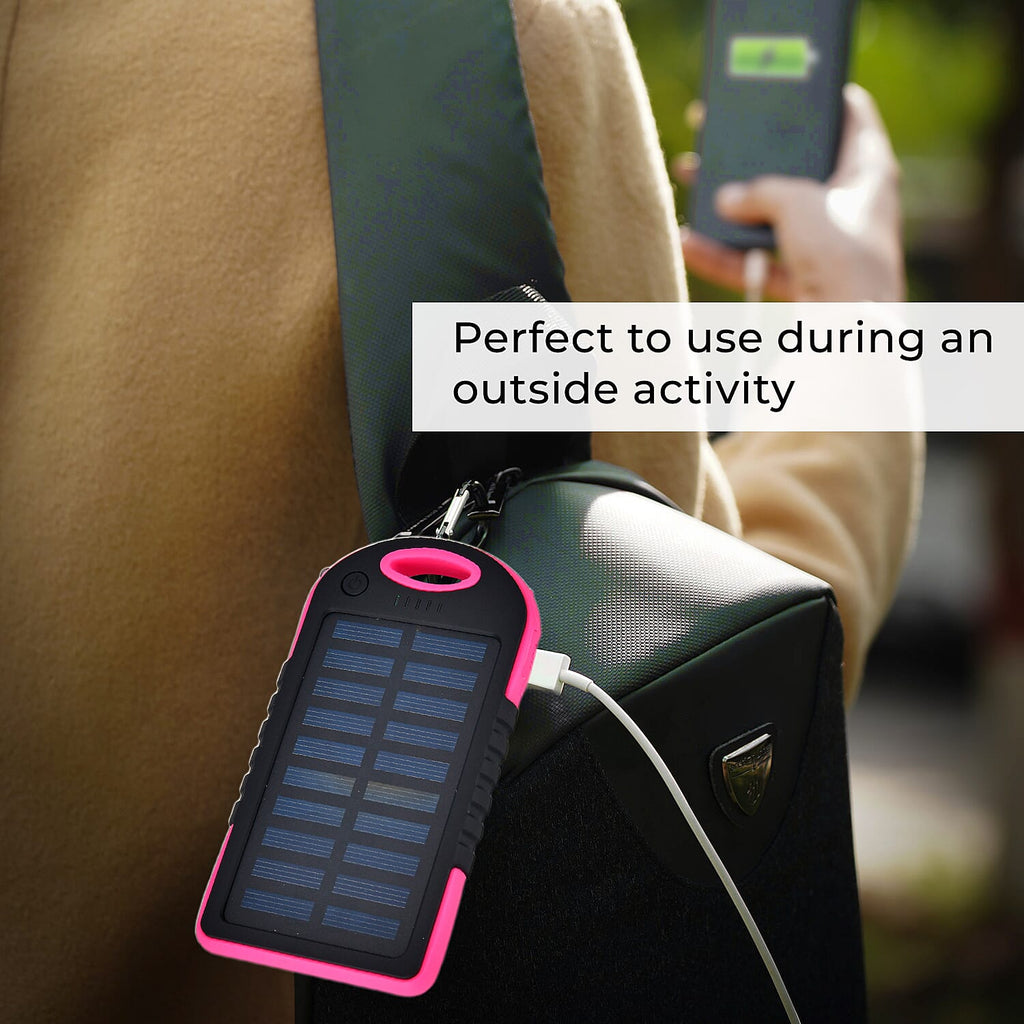 Energy Efficient Solar Charger 5000 mAH Power Bank with charging Cable included- Pink & Black