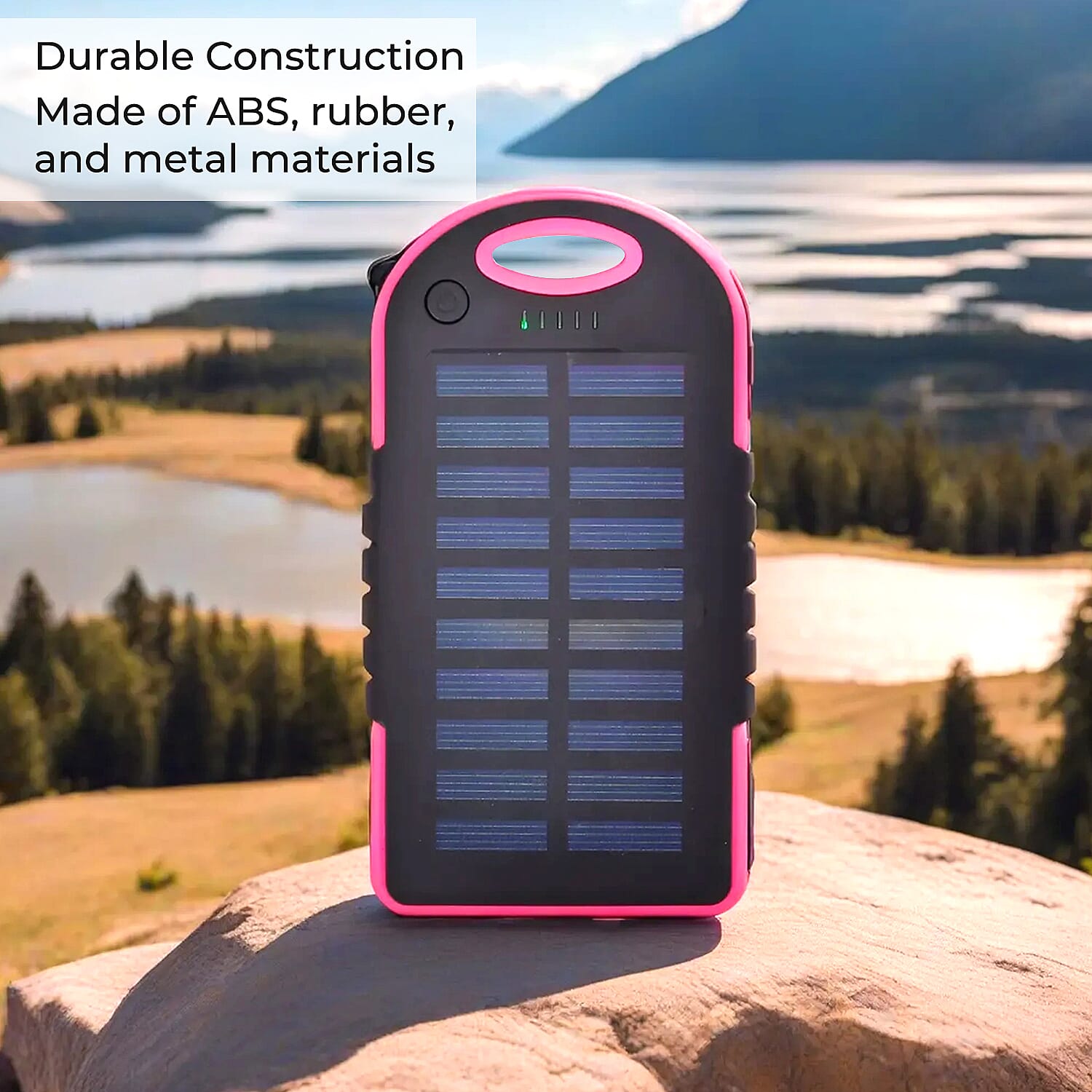 Energy Efficient Solar Charger 5000 mAH Power Bank with charging Cable included- Pink & Black
