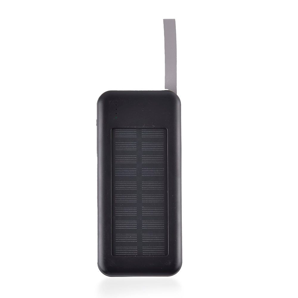10000mAh Power Bank with Solar Panel & Built in 5 Outputs (4 Cables & 1 USB A Port) - Black