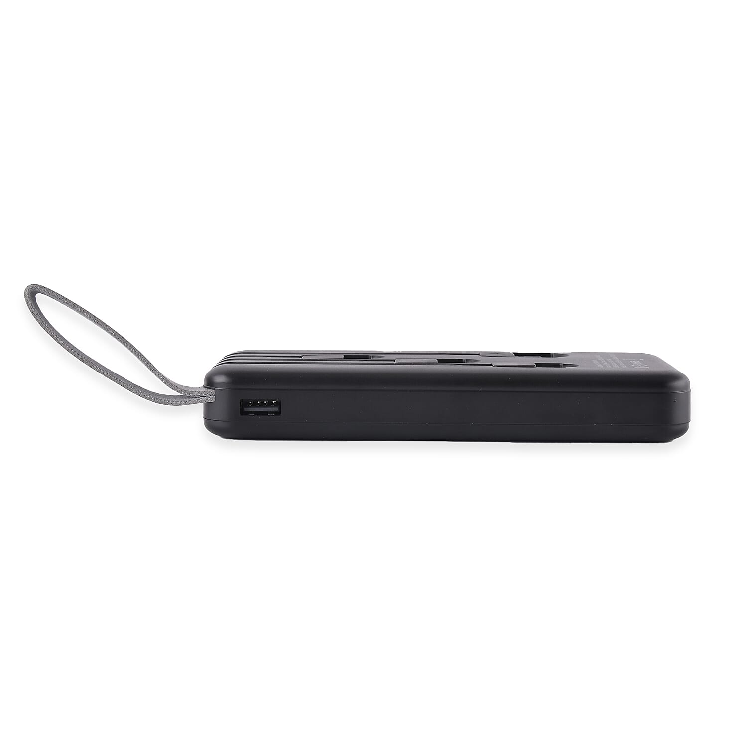 10000mAh Power Bank with Solar Panel & Built in 5 Outputs (4 Cables & 1 USB A Port) - Black