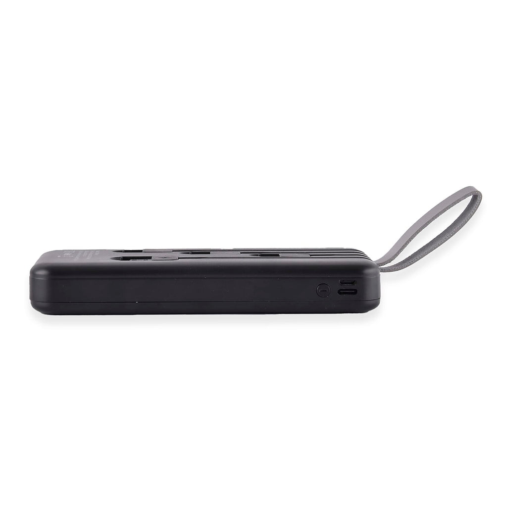 10000mAh Power Bank with Solar Panel & Built in 5 Outputs (4 Cables & 1 USB A Port) - Black