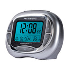 Digital Radio Controlled Alarm Clock - Time, Date, Temperature, Snooze & Backlight (2xAA Battery not Incl.) - Silver