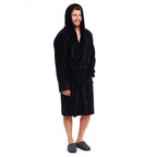 Premium Luxury Toweling Coral Fleece Robe (Size L) - Black