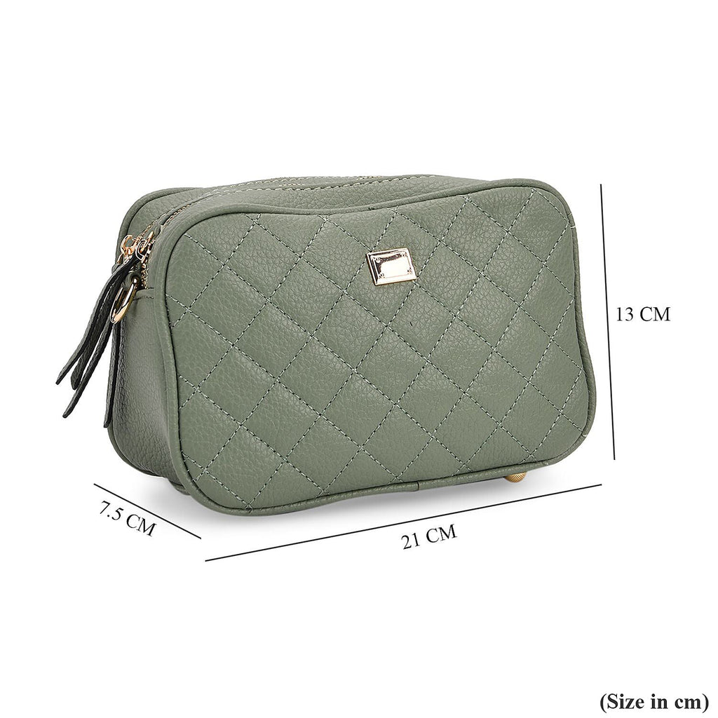 Prime Time Deal - Quilted Fully Lined Crossbody Bag With Adjustable Length Strap - Green