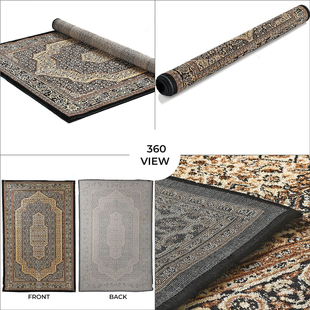 Polyester Traditional Rug and Door Mat (Size 120x1 cm) - Yellow & Yellow
