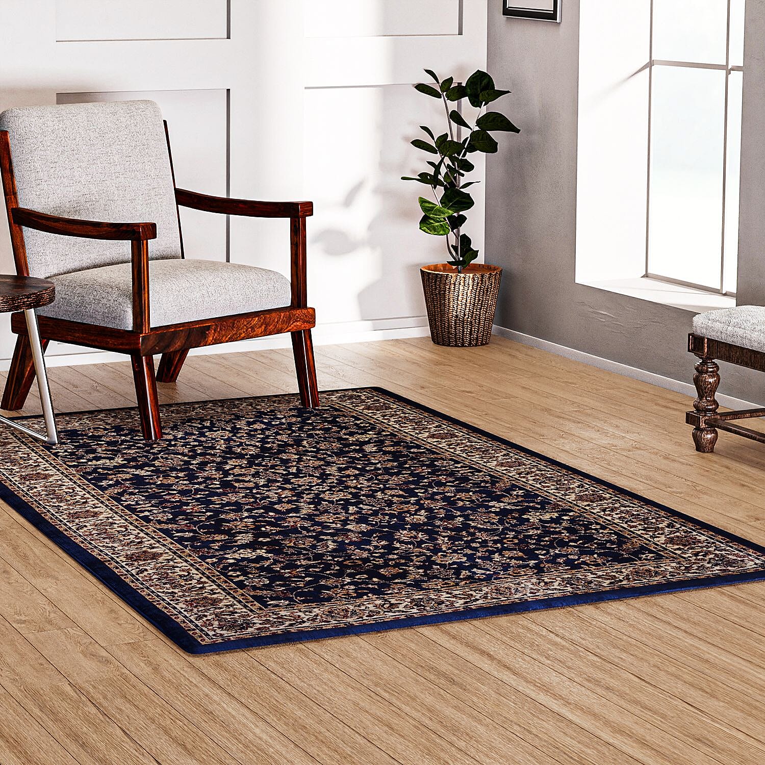 Polyester Traditional Rug and Door Mat (Size 120x1 cm) - Blue & Yellow
