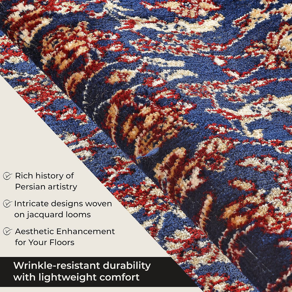 Polyester Traditional Rug and Door Mat (Size 120x1 cm) - Blue & Yellow
