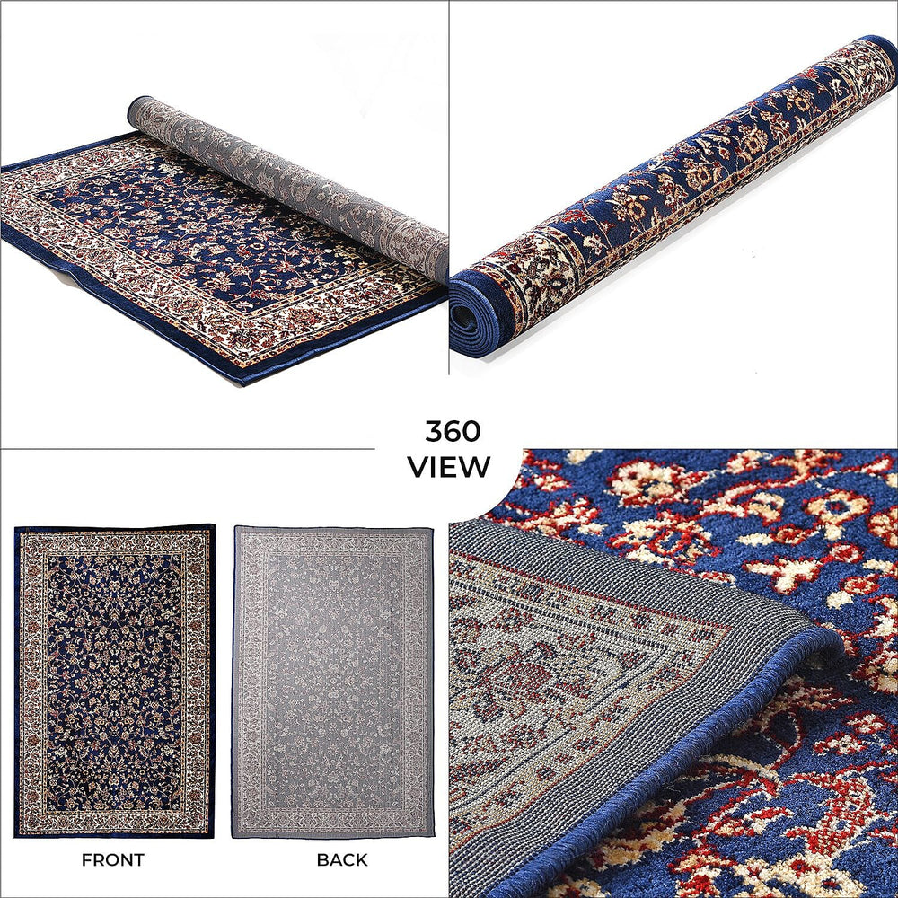 Polyester Traditional Rug and Door Mat (Size 120x1 cm) - Blue & Yellow