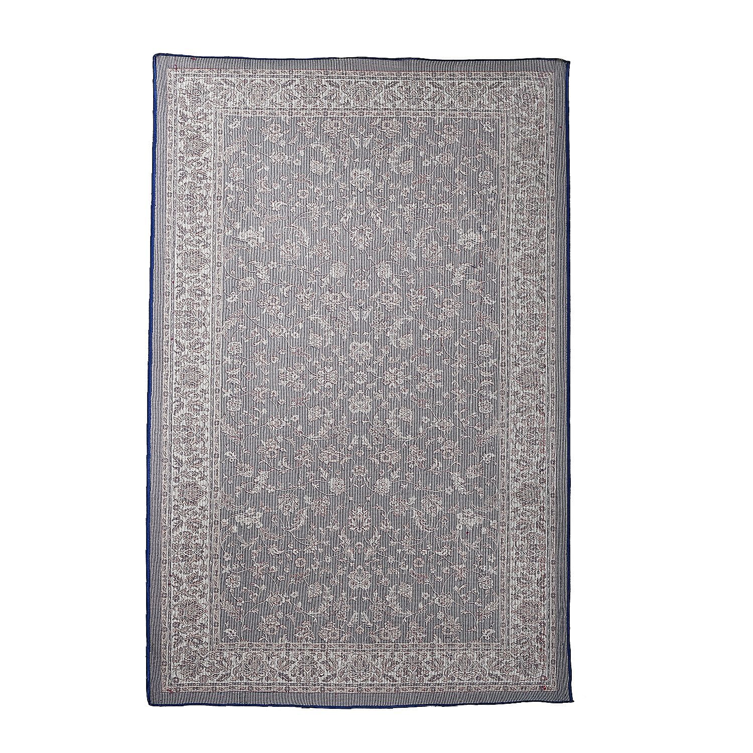 Polyester Traditional Rug and Door Mat (Size 120x1 cm) - Blue & Yellow