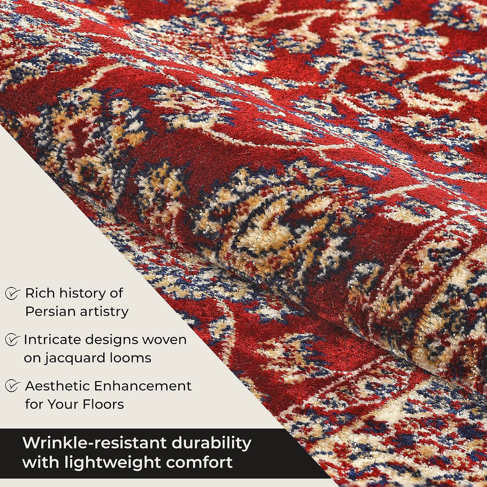 Polyester Traditional Rug and Door Mat (Size 120x1 cm) - Red & Yellow