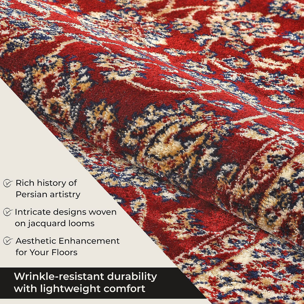Polyester Traditional Rug and Door Mat (Size 120x1 cm) - Red & Yellow