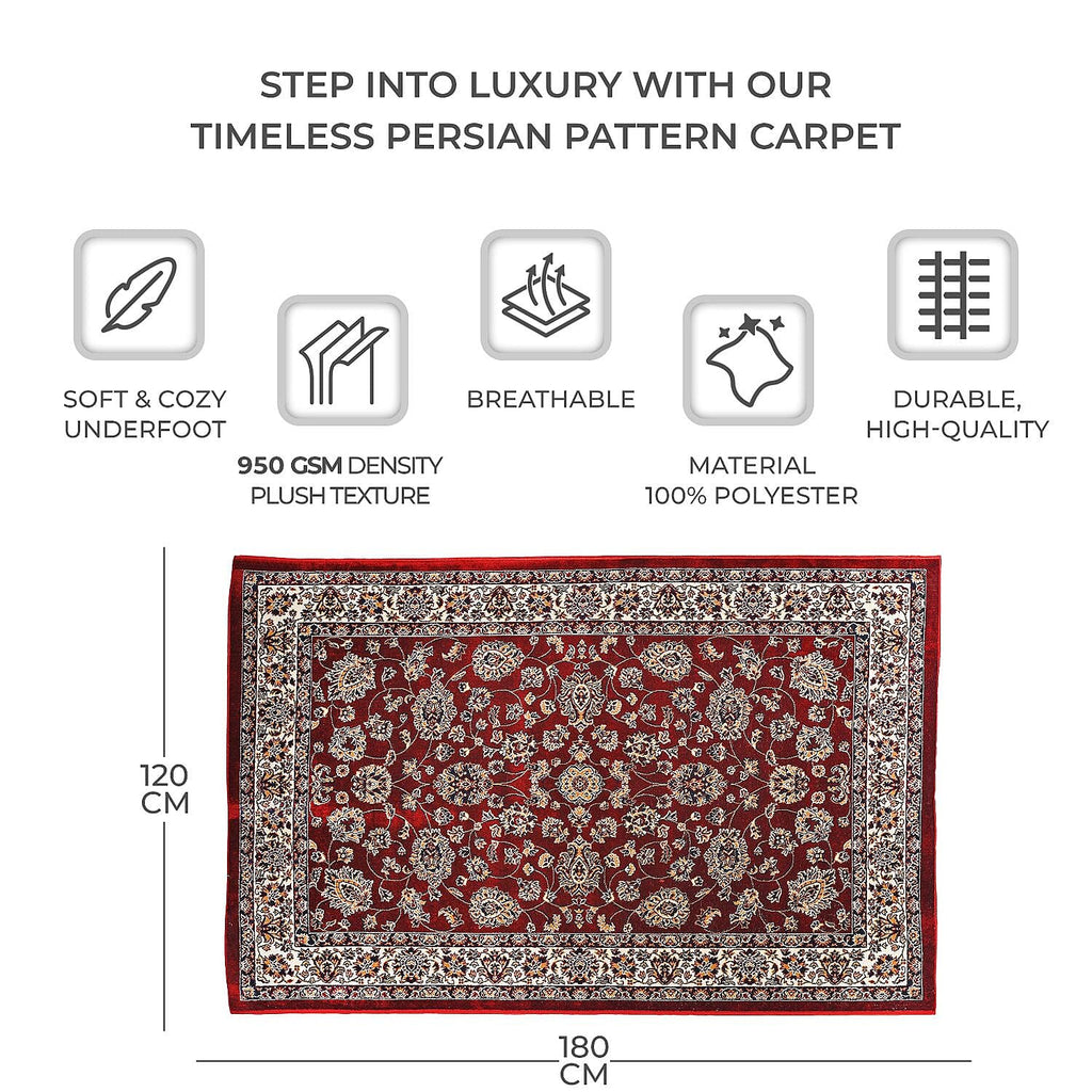 Polyester Traditional Rug and Door Mat (Size 120x1 cm) - Red & Yellow