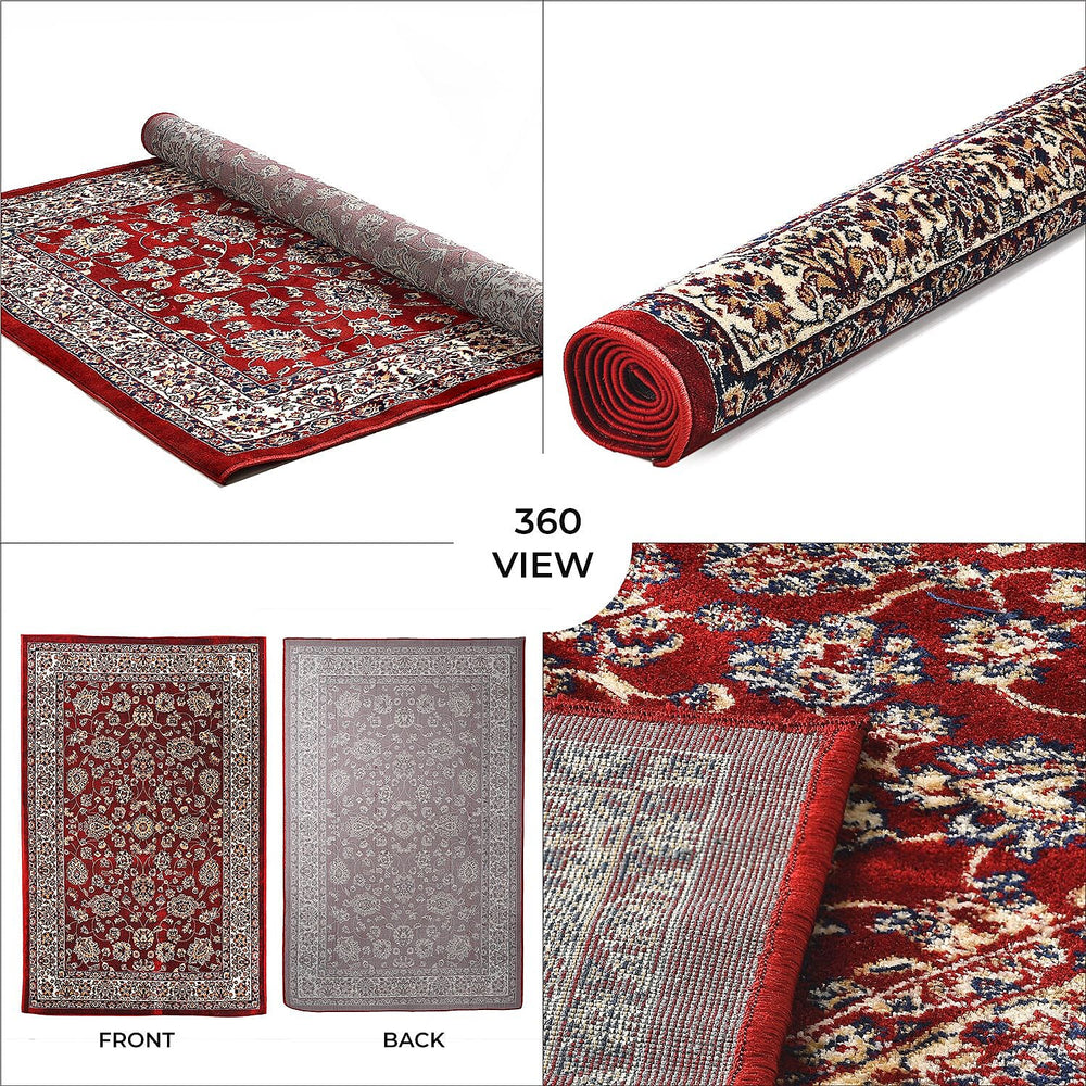 Polyester Traditional Rug and Door Mat (Size 120x1 cm) - Red & Yellow