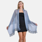 Closeout Deal New Arrival Lace Design on Edges Scarf (Size - One Size) - Blue