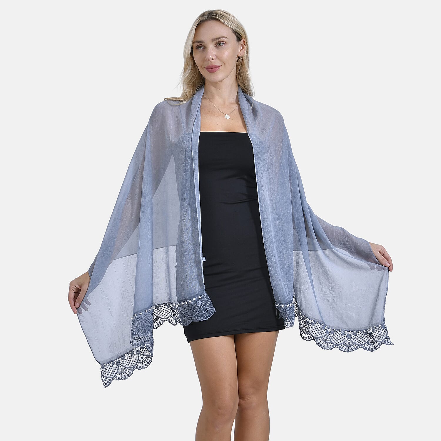 Closeout Deal New Arrival Lace Design on Edges Scarf (Size - One Size) - Blue