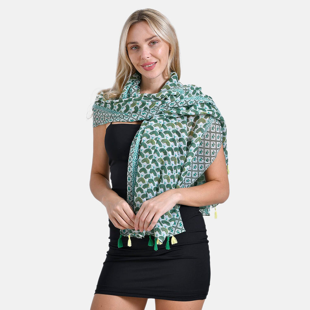 Closeout Deal New Arrival Fan Pattern Scarf (Size - One Size) - Green