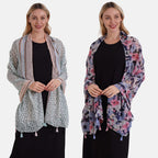 New Arrival- Abstract Flower & Leaf Pattern Dual Scarf Set - Green & Multicolor
