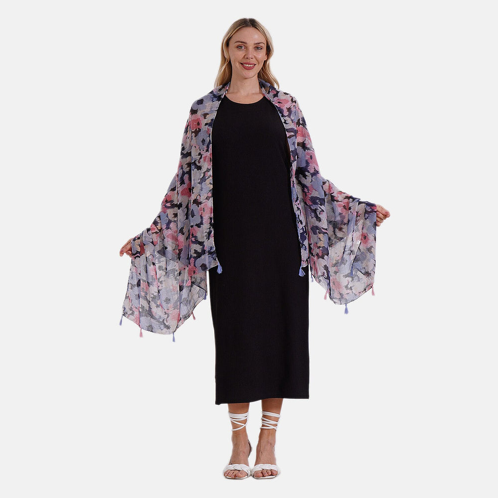 New Arrival- Abstract Flower & Leaf Pattern Dual Scarf Set - Green & Multicolor