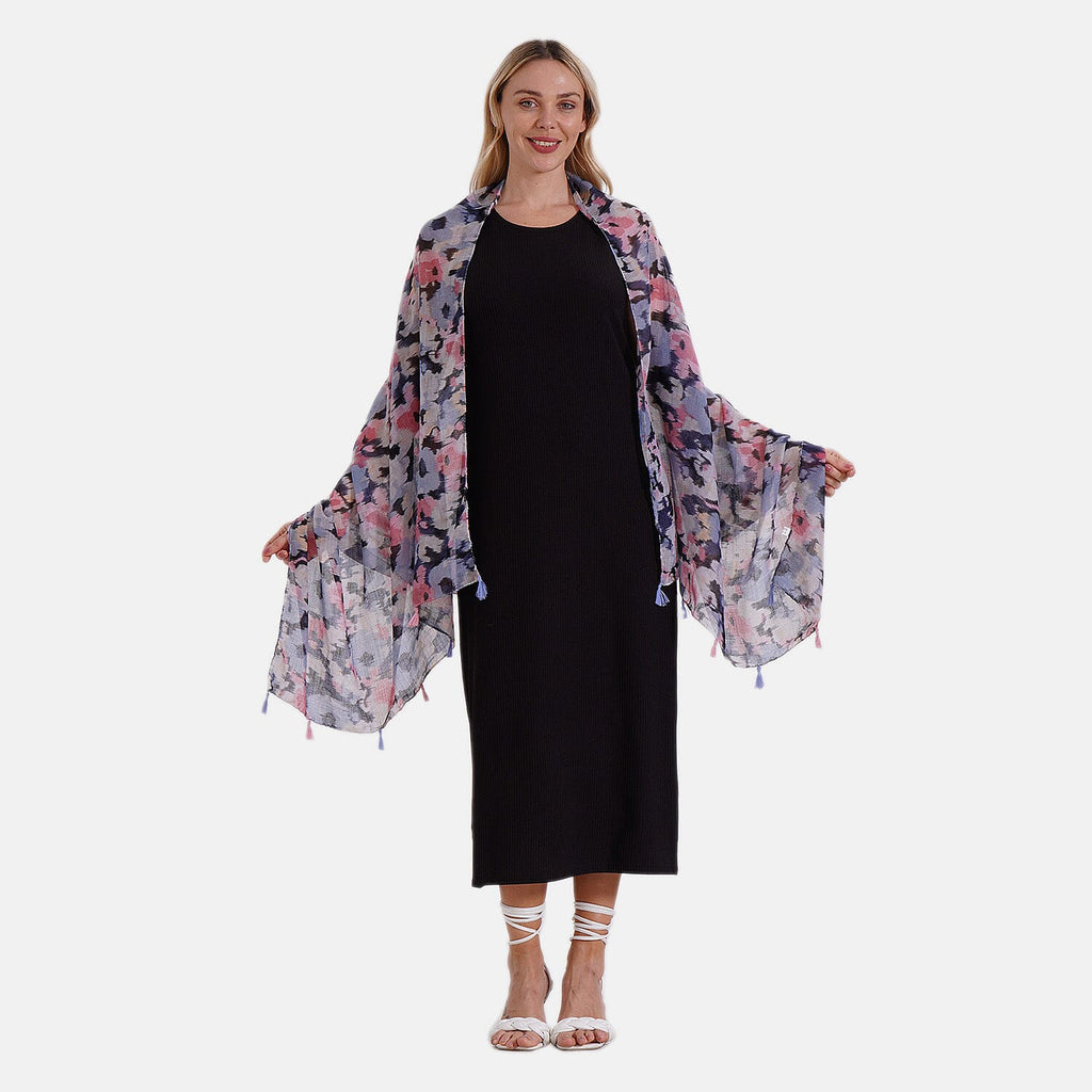 New Arrival- Abstract Flower & Leaf Pattern Dual Scarf Set - Green & Multicolor