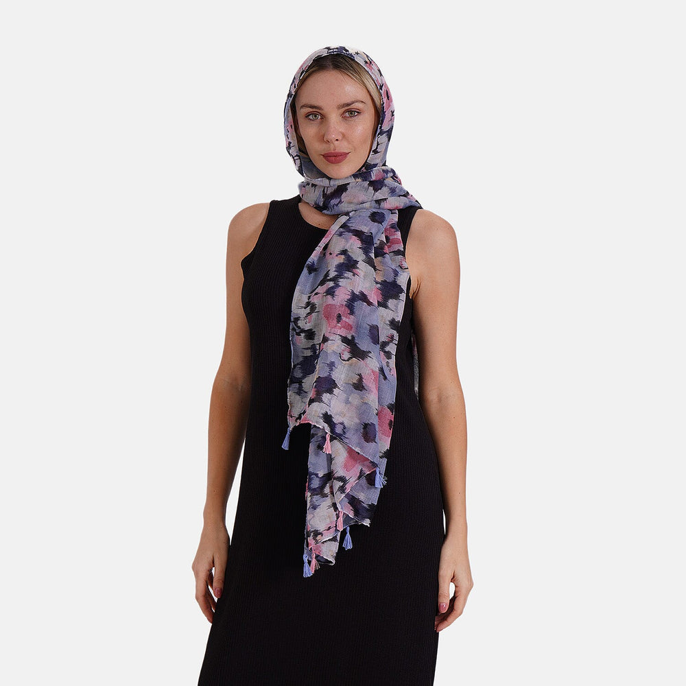 New Arrival- Abstract Flower & Leaf Pattern Dual Scarf Set - Green & Multicolor
