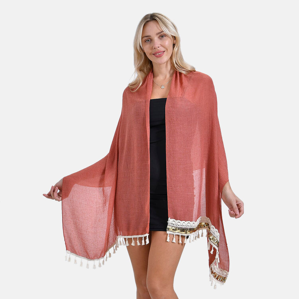 Closeout Deal - New Arrival Adorable Scarf with Small Fringes on Bottom (One Size) - Brown Rust