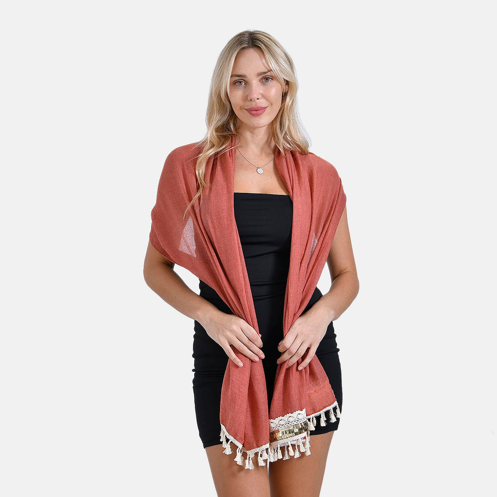 Closeout Deal - New Arrival Adorable Scarf with Small Fringes on Bottom (One Size) - Brown Rust