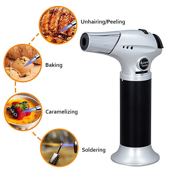 Professional and Refillable Butane Blow Torch with Safety Lock & Adjustable Flame  For Crafts Cooking BBQ Baking