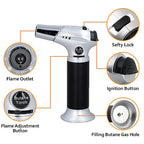 Professional and Refillable Butane Blow Torch with Safety Lock & Adjustable Flame  For Crafts Cooking BBQ Baking