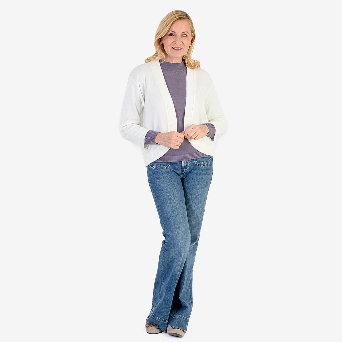 Pure And Natural Acrylic Cardigan (Size S to M) - Winter White
