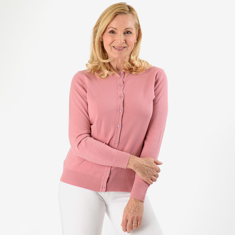 Pure and Natural Crew Neck Cardigan (Size 10) - Dusty Pink