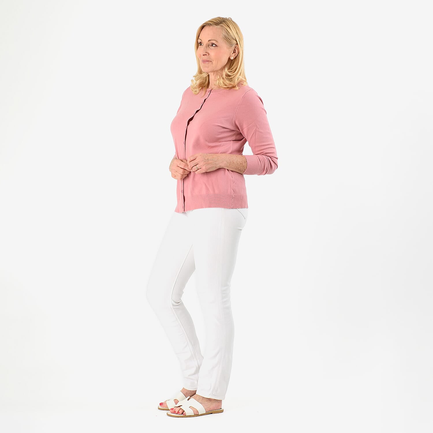 Pure and Natural Crew Neck Cardigan (Size 10) - Dusty Pink