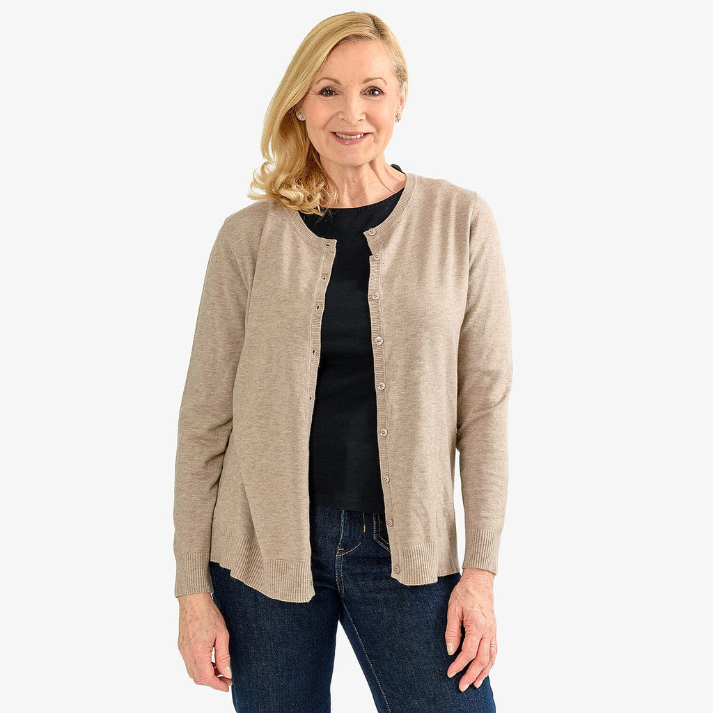 Pure and Natural Crew Neck Cardigan (Size 16) - Oatmeal