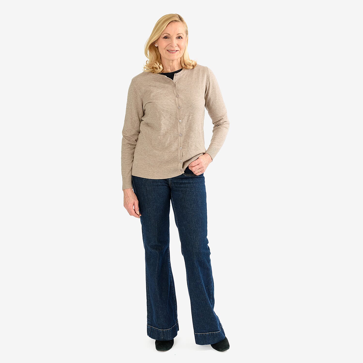 Pure and Natural Crew Neck Cardigan (Size 16) - Oatmeal