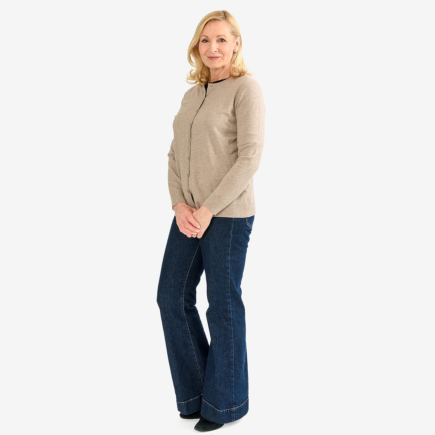 Pure and Natural Crew Neck Cardigan (Size 16) - Oatmeal