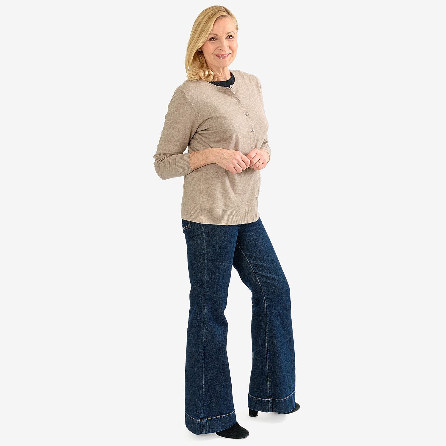 Pure and Natural Crew Neck Cardigan (Size 16) - Oatmeal