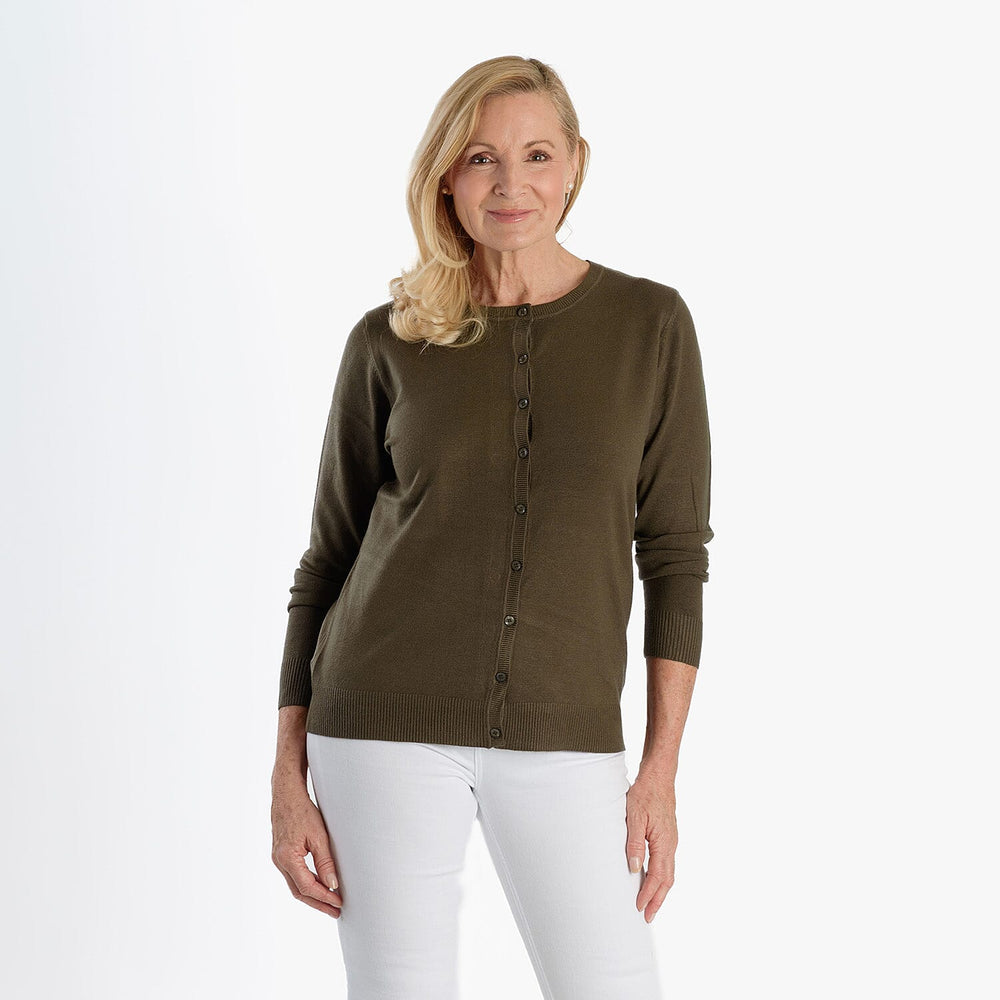 Pure And Natural Crew Neck Cardigan (Size 16) - Olive