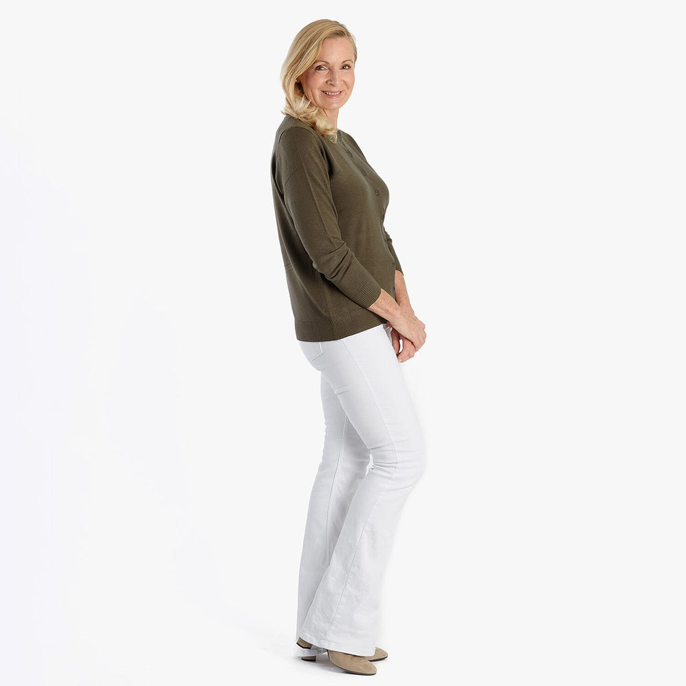 Pure And Natural Crew Neck Cardigan (Size 16) - Olive
