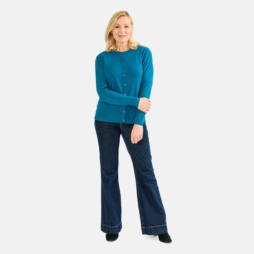 Pure and Natural Crew Neck Cardigan (Size 16) - Teal