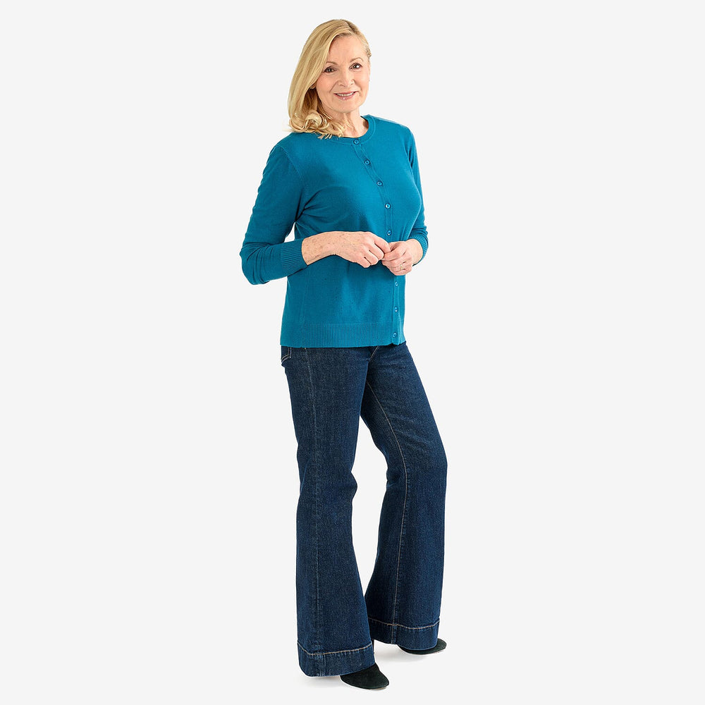 Pure and Natural Crew Neck Cardigan (Size 16) - Teal